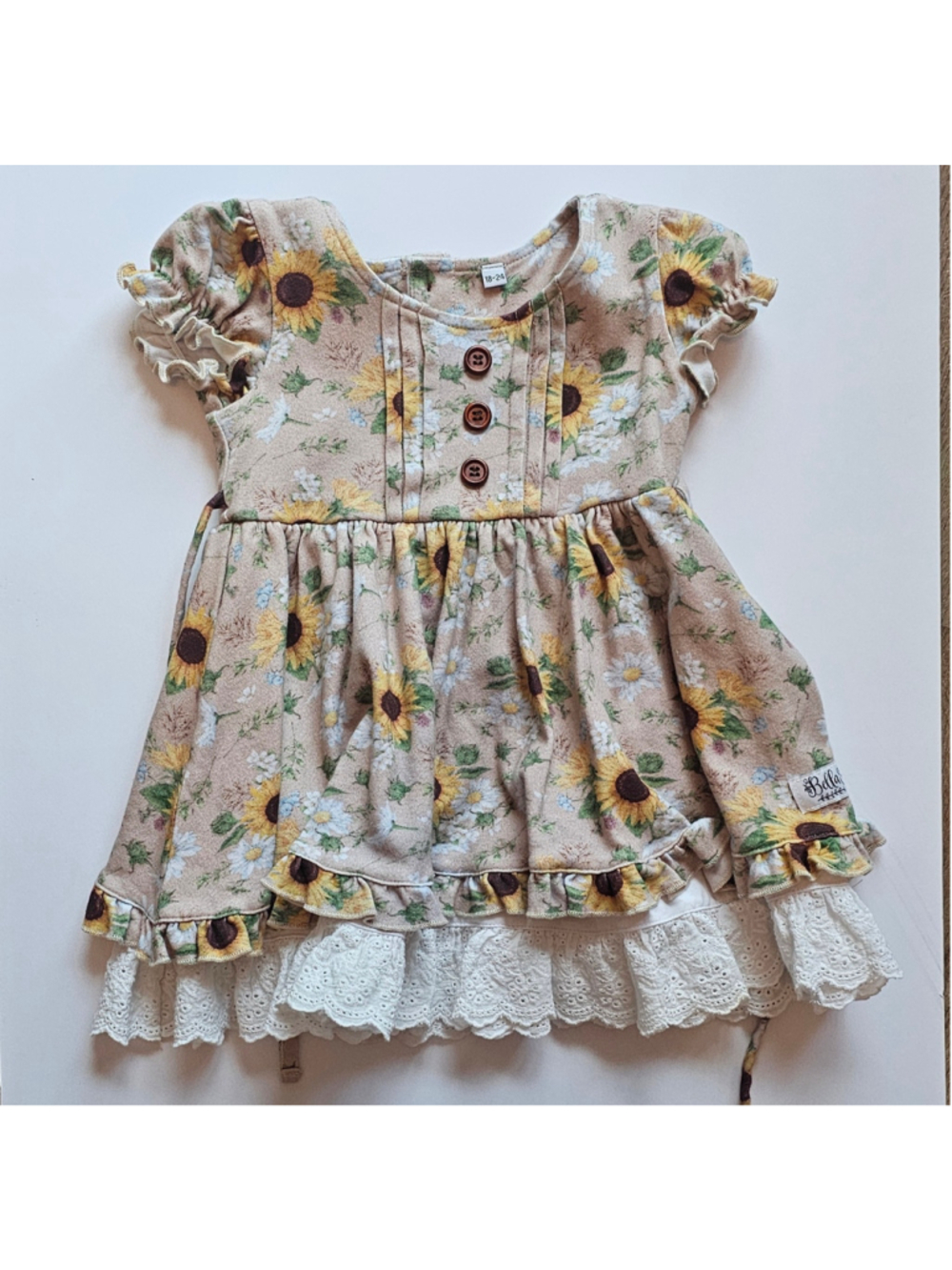 Bella & Omi Toddler Girls Sunflower Floral Dress 18-22 Months Beige Yellow